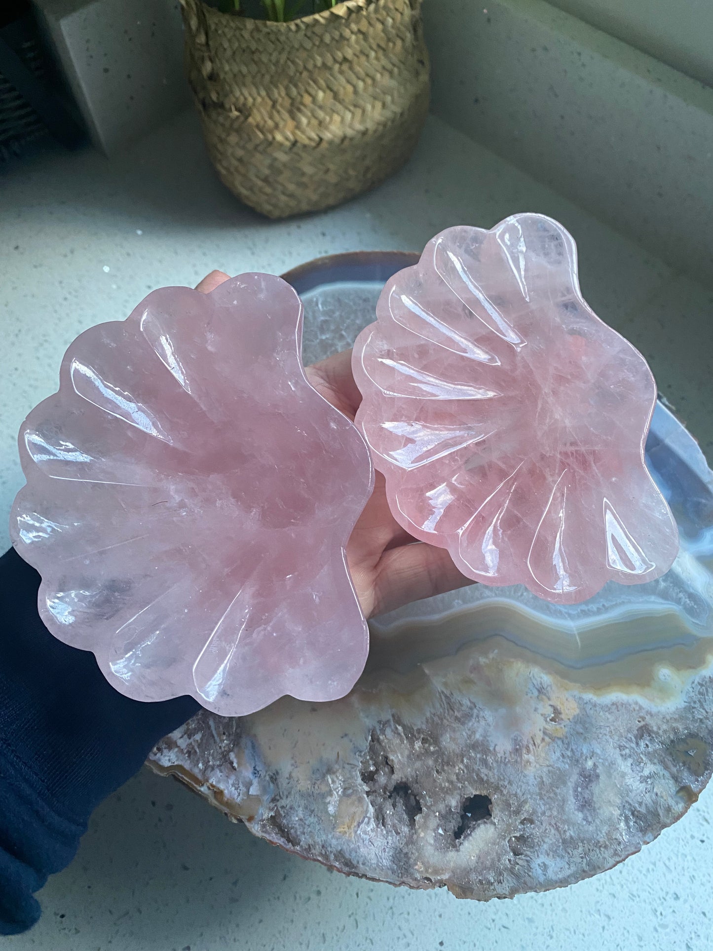 Rose quartz shell bowl
