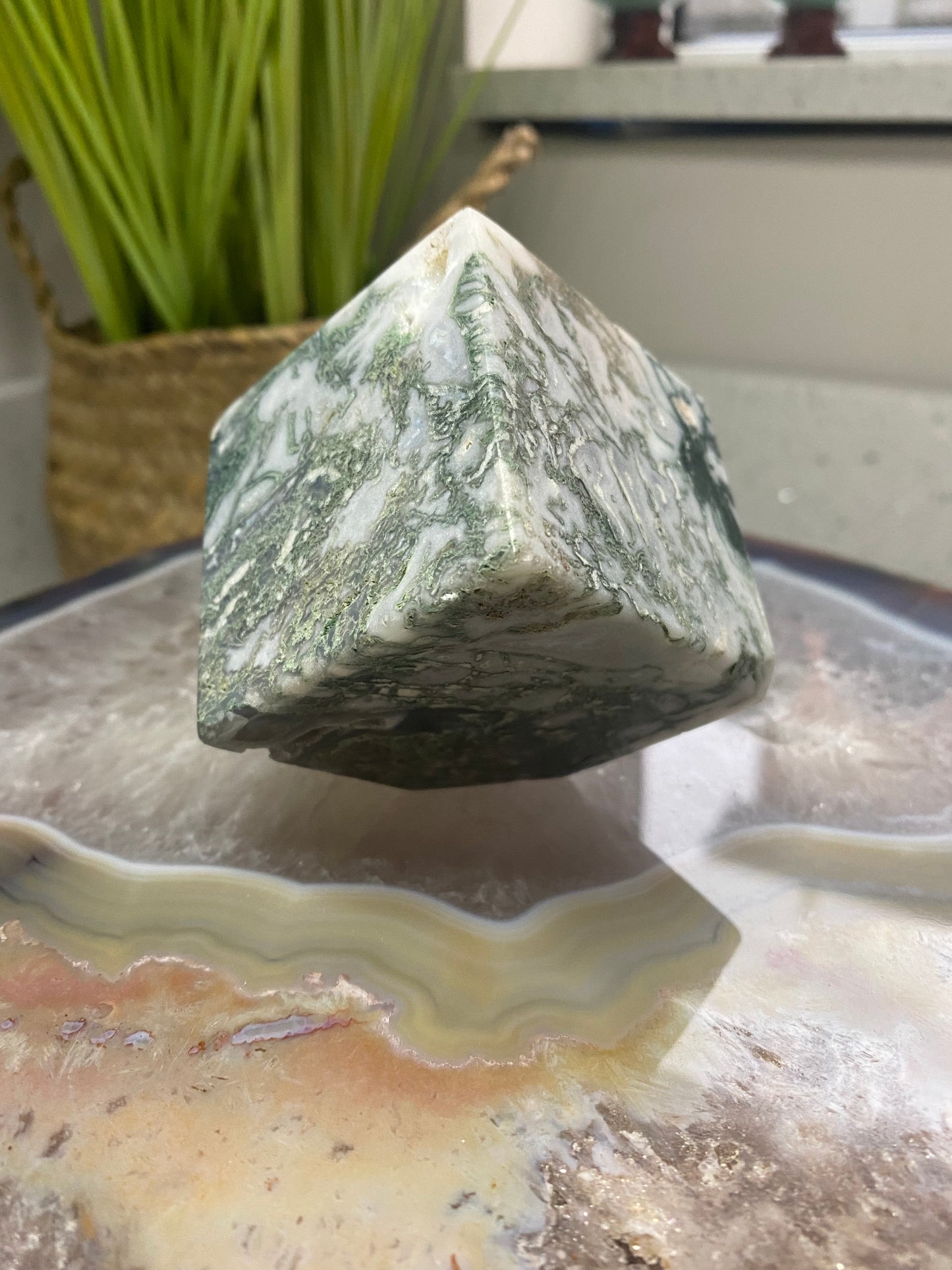 Moss agate large cube