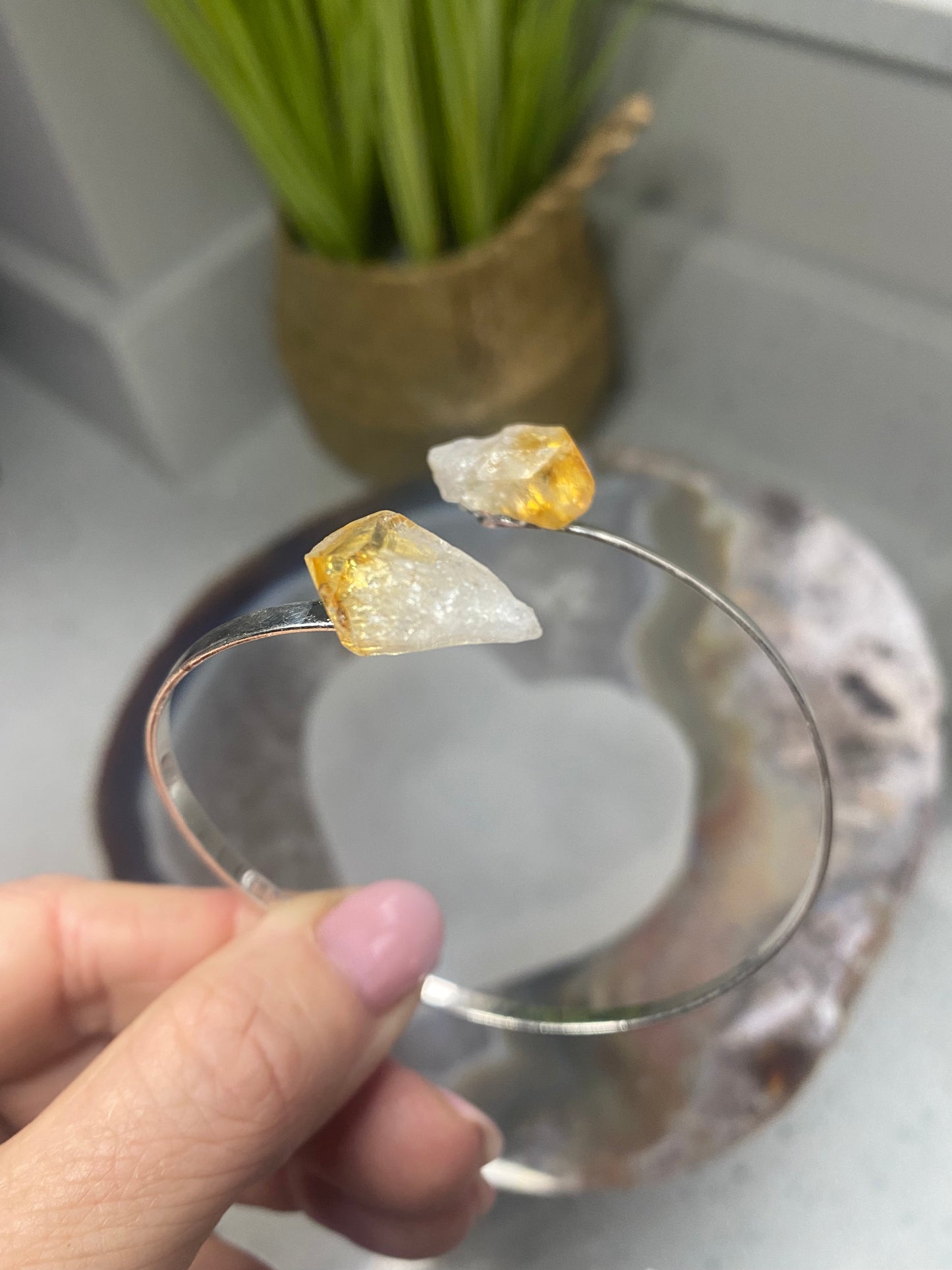 Silver plated citrine bangle